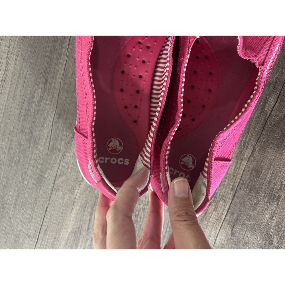 CROCS women size 9 Pink Canvas Slip-On LOAFER BOAT SHOES - Picture 3 of 12
